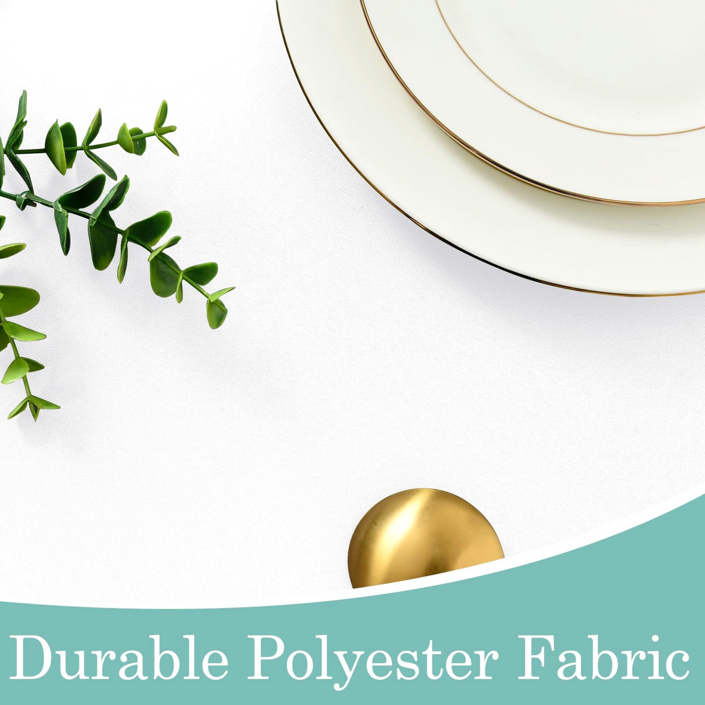 XWZO White Round Tablecloth 60 Inch Polyester Folding Table Cloth, Small Round Table Cover Waterproof Wipe Clean Spillproof for Kitchen Dining Wedding Outdoor Picnic Buffet Party