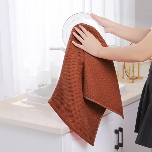 Homaxy 100% Cotton Waffle Weave Dish Towels - Ultra Soft & Absorbent Quick Drying | 13 x 28 Inches, 4-Pack, Rust