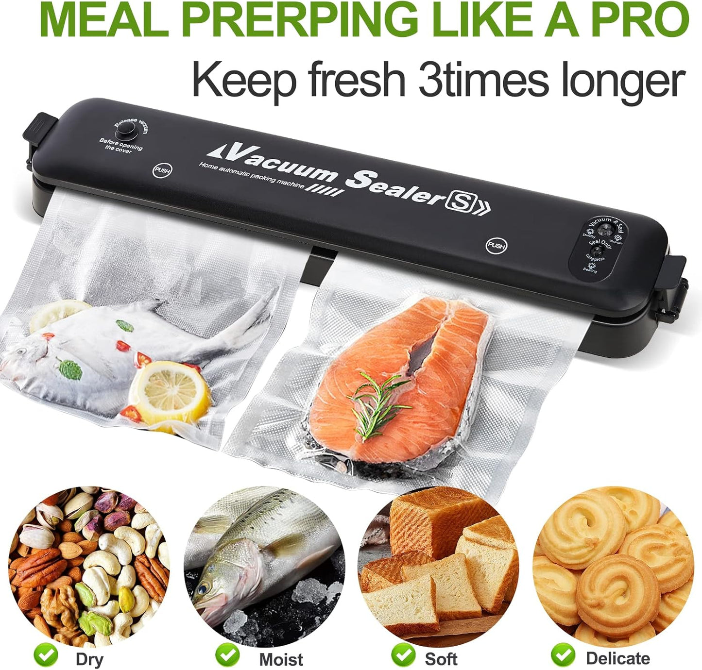 Vacuum Sealer Bags | Commercial Grade Sous Vide & Food Saver Rolls - 8" x 20' (3 Rolls), Reusable & Puncture Protected