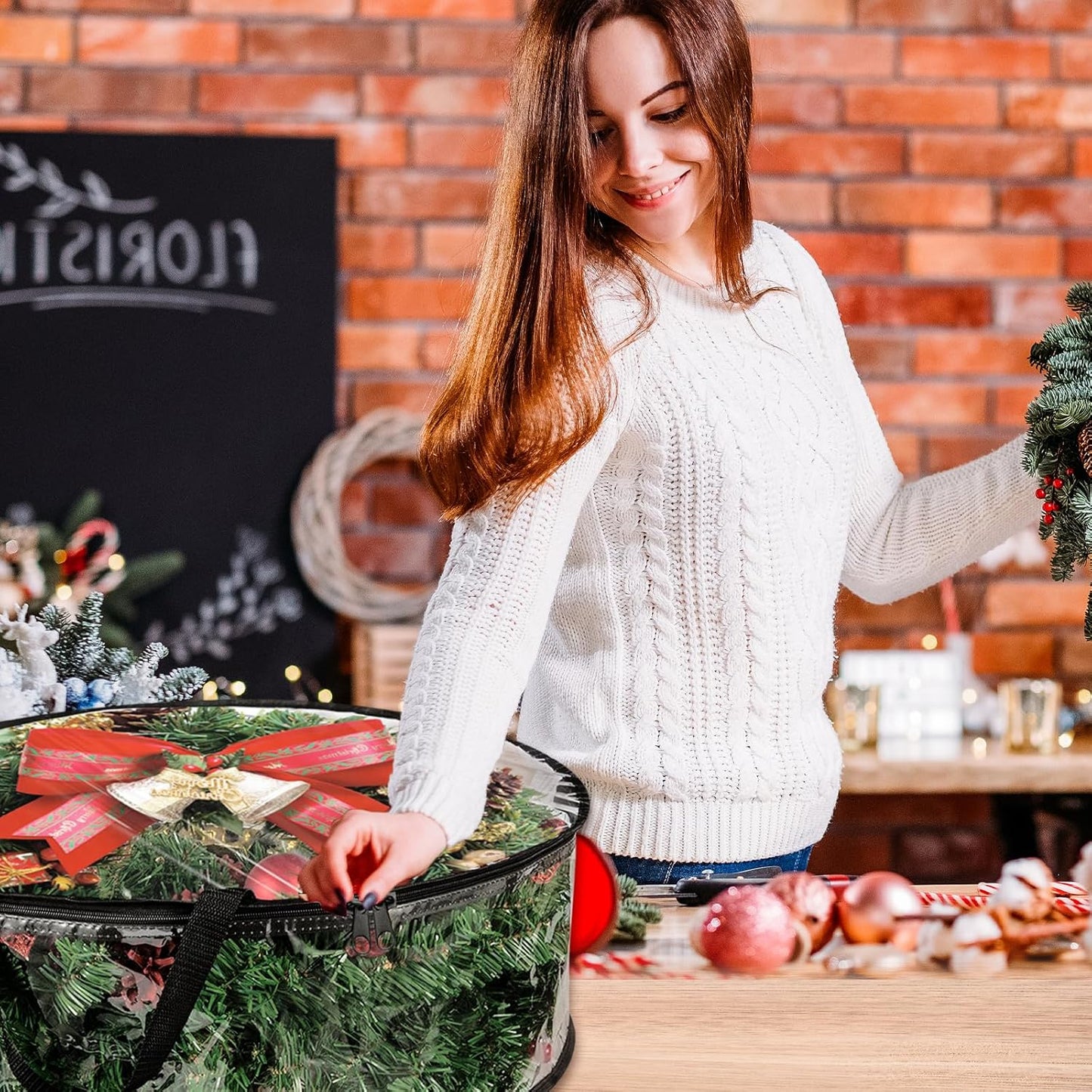 YAYODS Wreath Storage Bag - Heavy Duty 30 Inch Christmas Wreath Container with Clear Window | Black