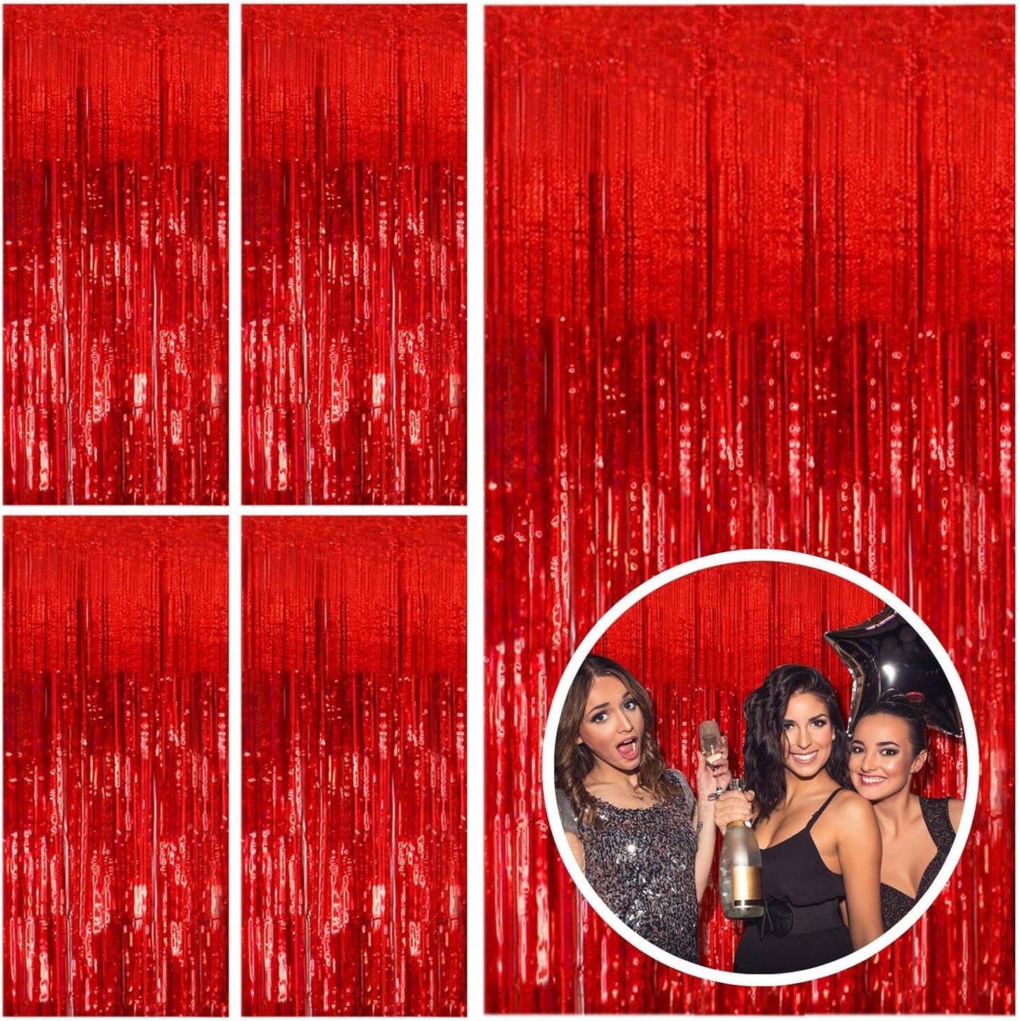 Regine Switzerland 5-Pack Red Streamers - Foil Fringe Backdrop Curtains for Parties & Celebrations