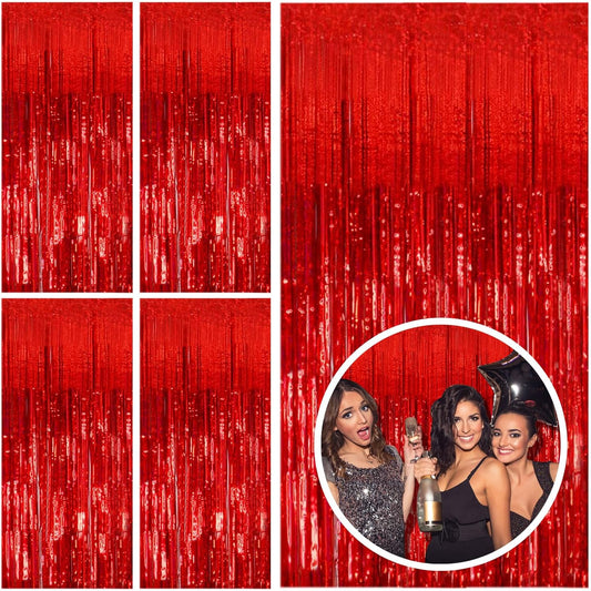 Regine Switzerland 5-Pack Red Streamers - Foil Fringe Backdrop Curtains for Parties & Celebrations