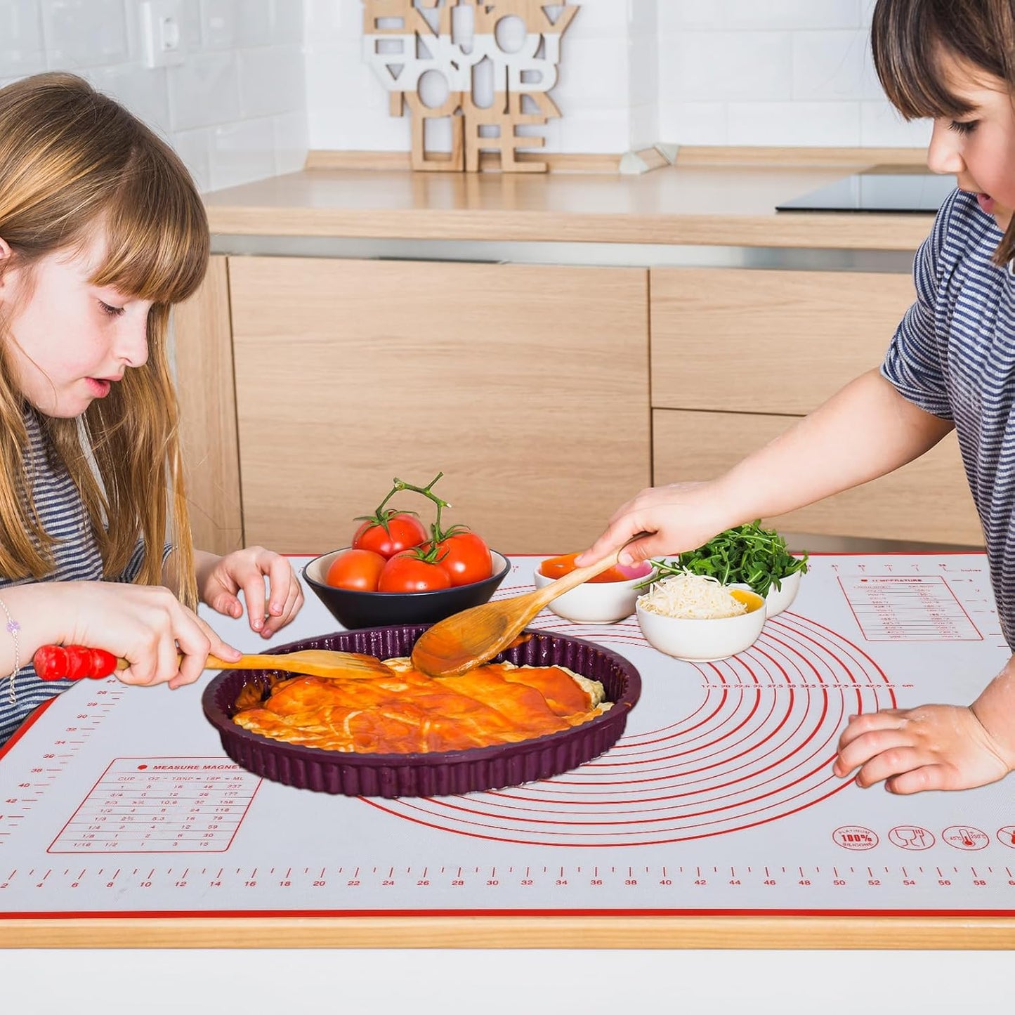 Large Silicone Baking Mat - 32 x 24 Red Pastry Mat with Measurements for Perfect Dough Rolling