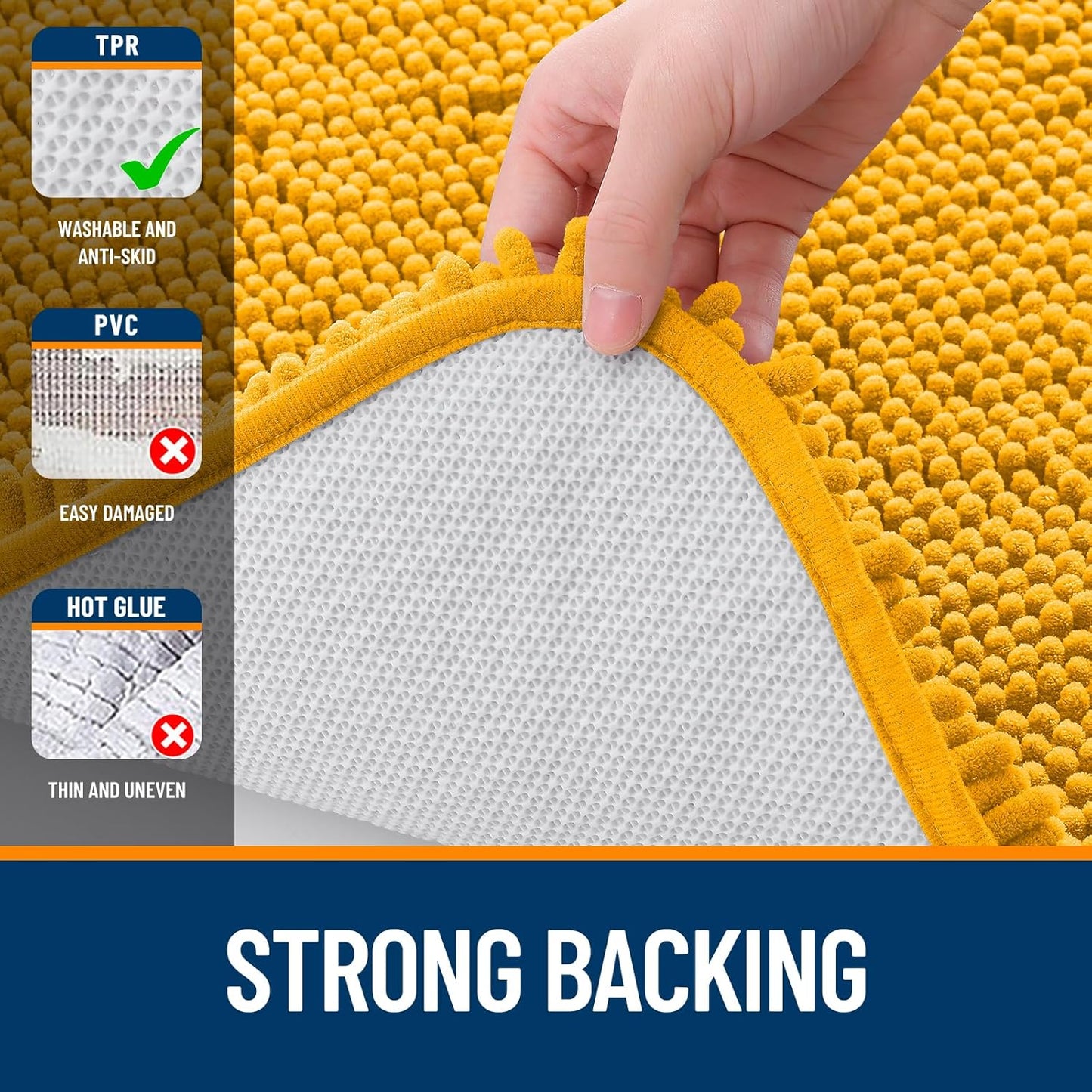 OLANLY Bathroom Rugs - Extra Soft Chenille Bath Mats | 30x20, Quick Dry, Machine Washable, Golden Yellow