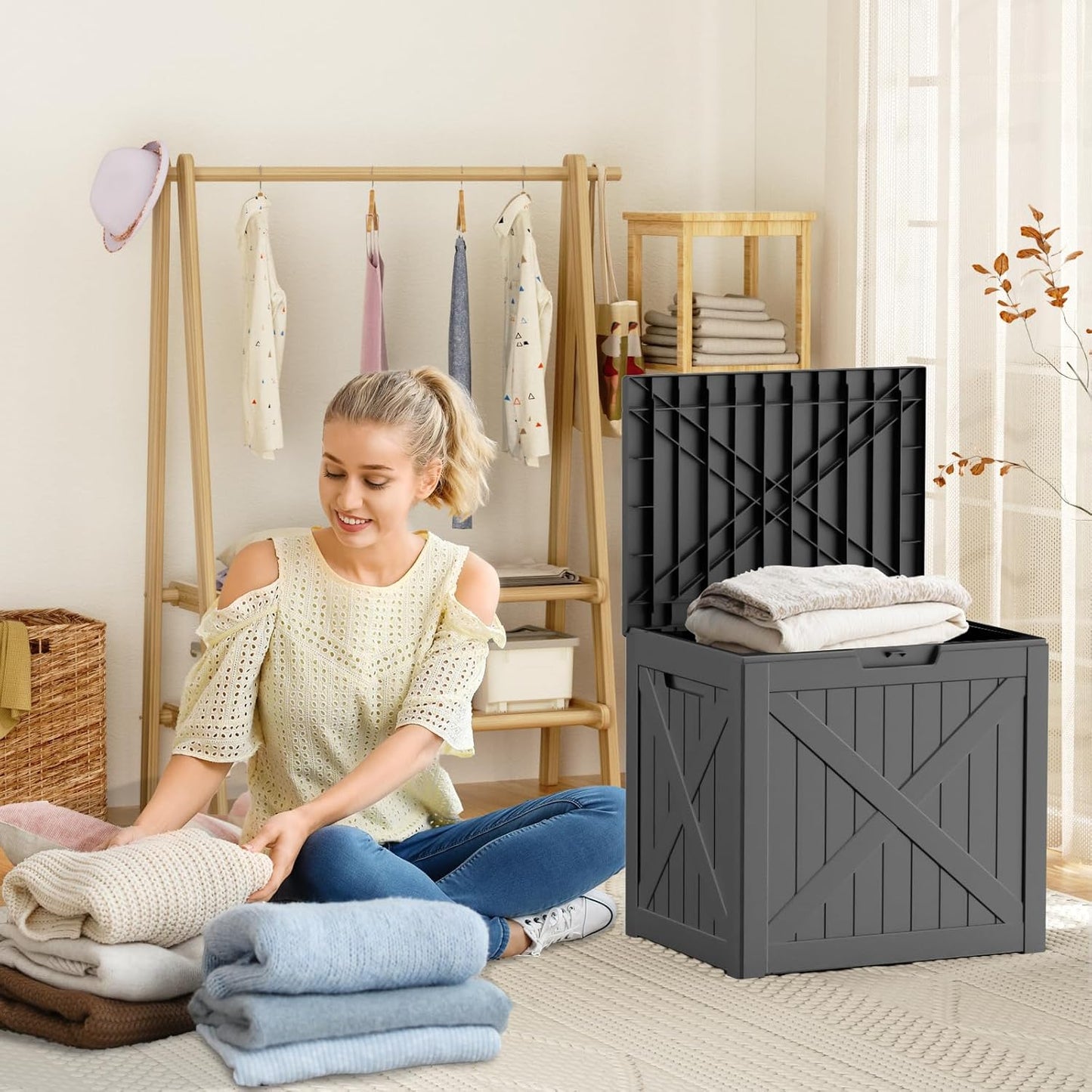Skiennix 38 Gallon Outdoor Deck Box - Lockable Waterproof Storage for Garden Tools & Cushions | Black