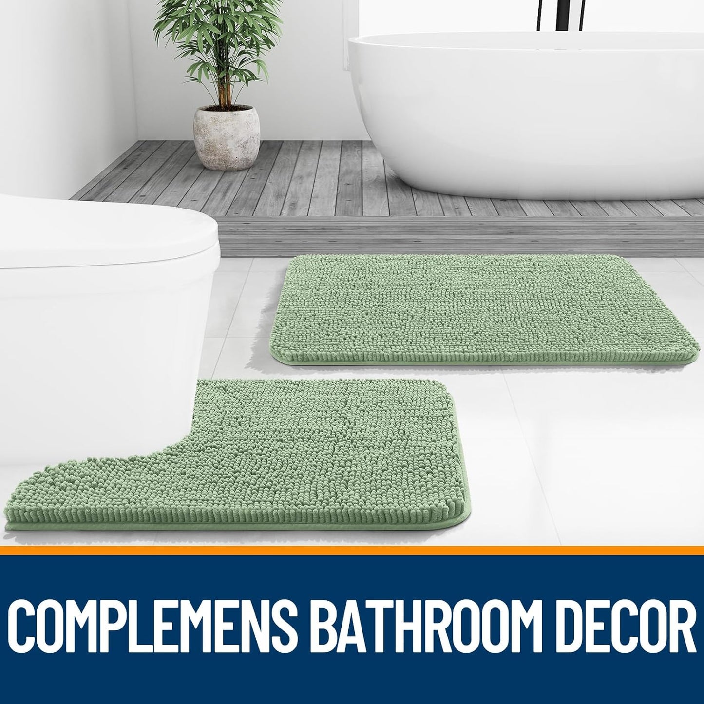 OLANLY Large Bathroom Rugs - Extra Soft Chenille Bath Mats | Quick Dry, Machine Washable, Sage Green 40x24