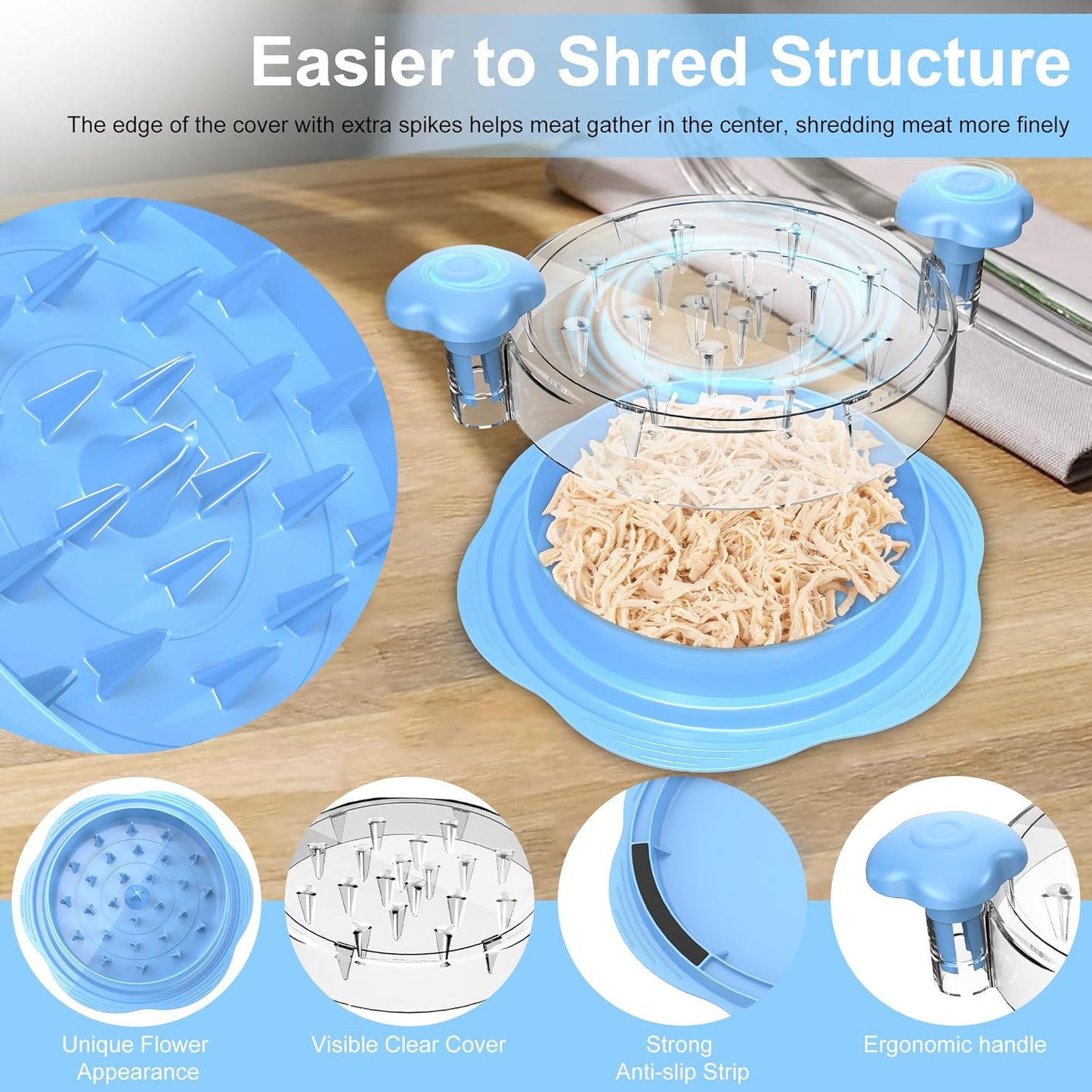 Skiennix Chicken Shredder - Large Ergonomic Tool for Effortless Meat Shredding | BPA-Free, Sky Blue