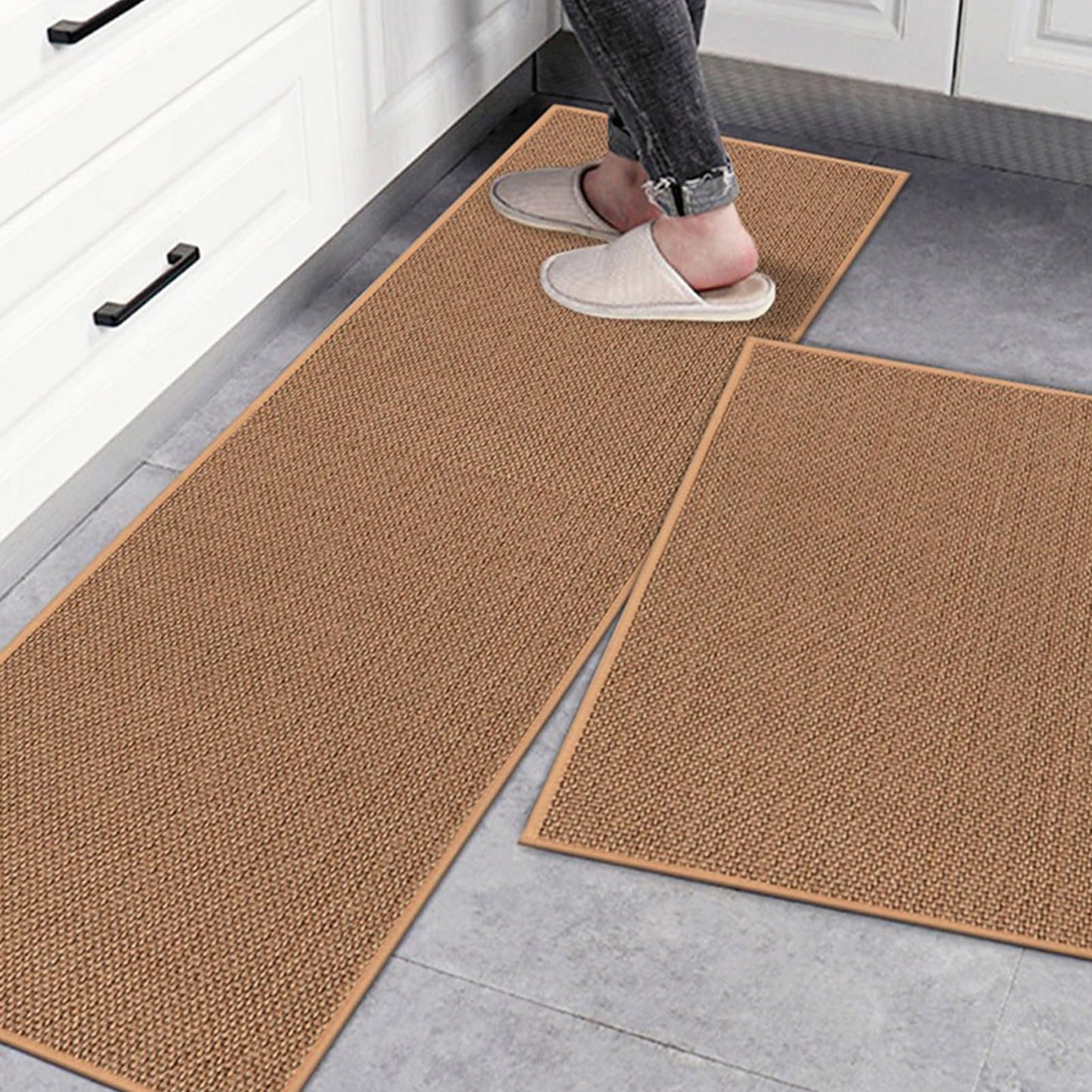 iayokocc Kitchen Mats, Non Slip, Foldable Linen Porch Water Absorbent Laundry Rooms Front Sink Kitchen Floor Mats Carpet for Bathroom, Laundry Room, Office
