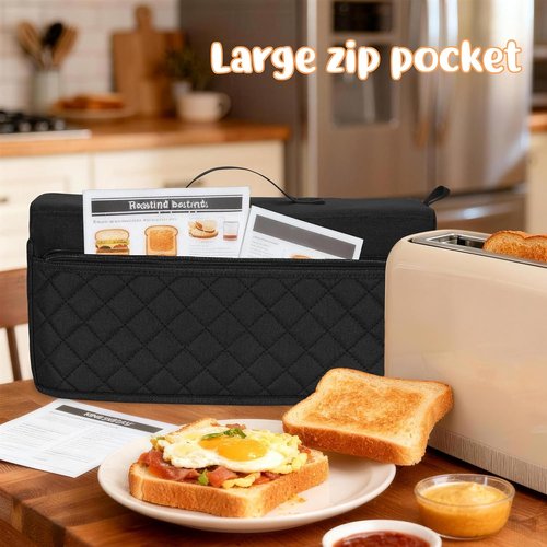 CROTIRAD Slim Toaster Dust Cover - Quilted Black with Pockets & Elastic Band for Bella 2-Slice Toaster