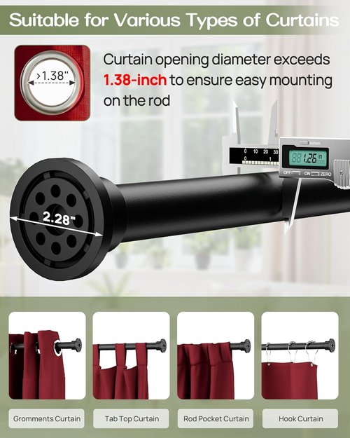 ALLZONE Tension Curtain Rod - Heavy Duty Adjustable No-Drill Design | 83-123 Inches, Black