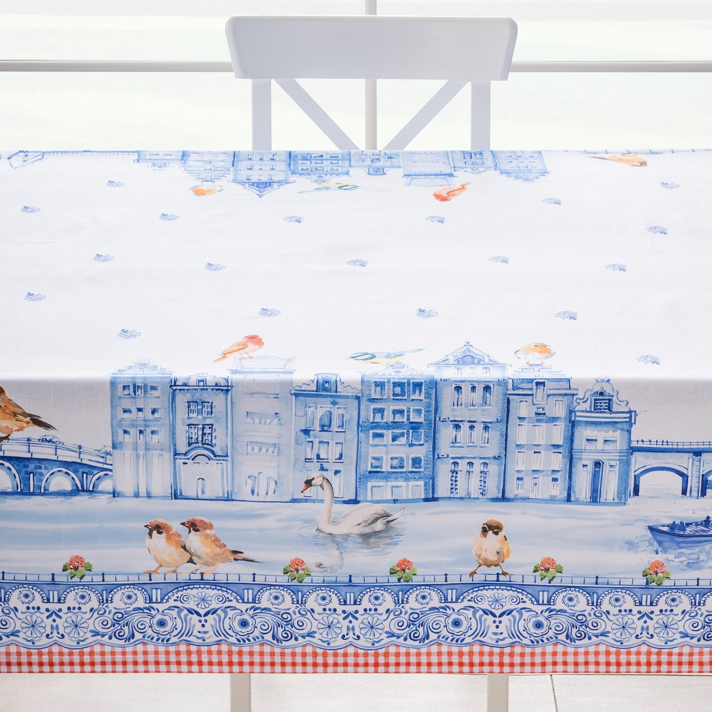 Maison d' Hermine Table Cloth Rectangle Table 100% Cotton 70 x 90 Inches Tablecloth Reusable Decorative for Dining Kitchen Room Farmhouse Home Gifts for Mothers Day Spring Summer - Amsterdam Canals