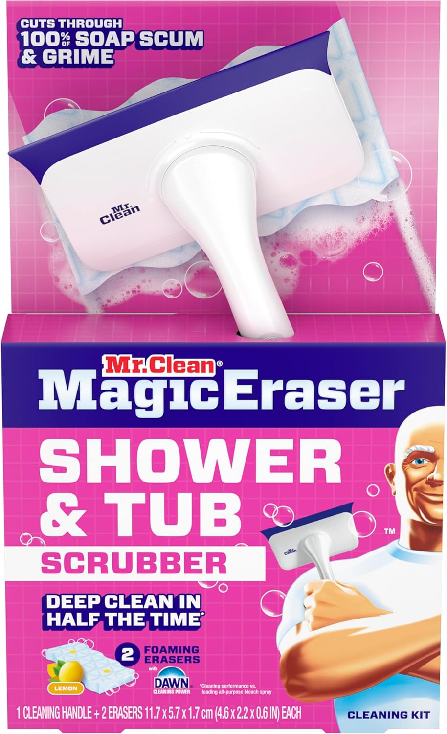 Mr. Clean Magic Eraser - All-in-One Bathroom Cleaner Kit with Lemon Scent | 1 Scrubber & 2 Foaming Erasers