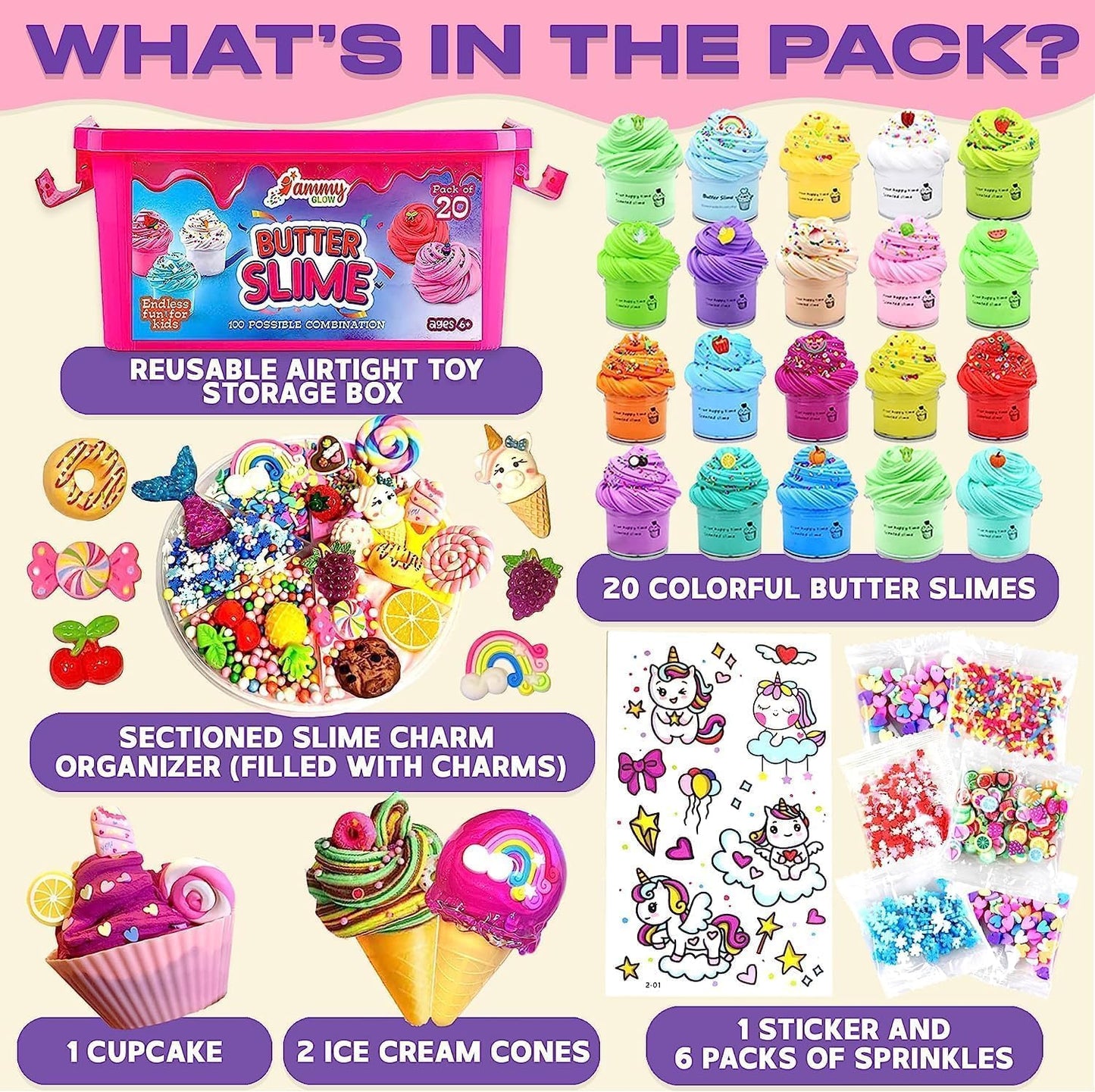 Skiennix Jumbo Butter Slime Kit - 49 Pcs of Colorful Slimes & Accessories for Ages 8-12 | Non-Toxic, Sensory Fun