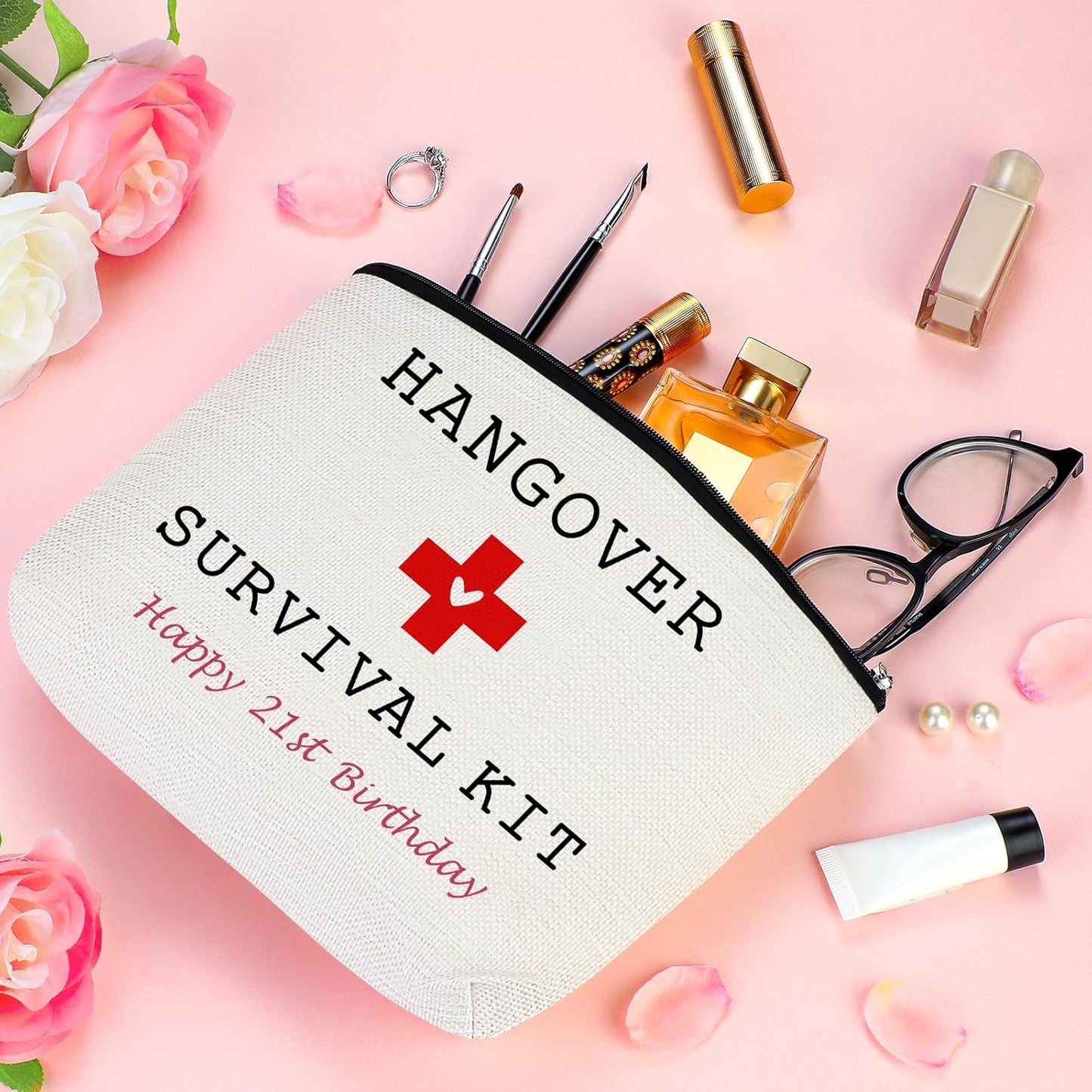 Skiennix 21st Birthday Gifts for Her | Unique & Funny 21-Year-Old Gift Set - Wine Glass, Candle & Makeup Bag