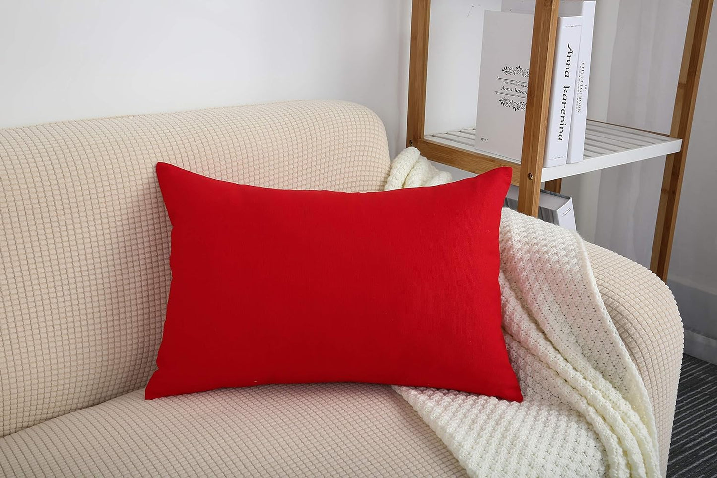 Red 100% Cotton Canvas Throw Pillow Covers - Handmade Decorative 12"x20" Shams