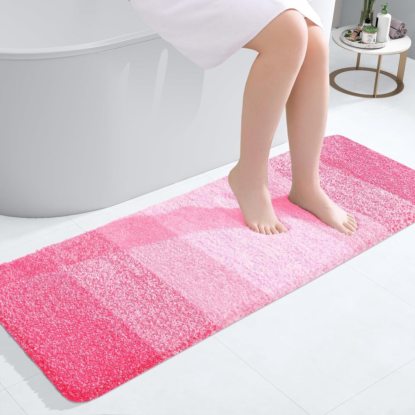 OLANLY Bathroom Runner Rug - Extra Soft Microfiber Mat, Quick Dry & Washable, 47x17 Inches | Pink