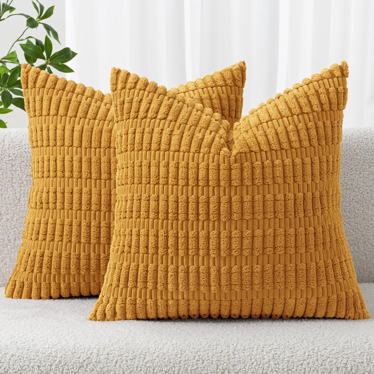 MIULEE Corduroy Throw Pillow Covers - Soft Boho Striped Design | 16x16 Inch for Modern Farmhouse Decor - Gold Yellow