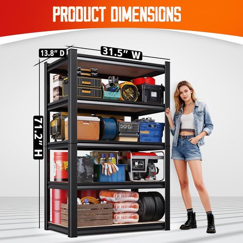 Heavy Duty Metal Shelving Unit by [Brand Name] - 5 Tier Adjustable Garage Storage Rack | 71"H x 32"W x 14"D