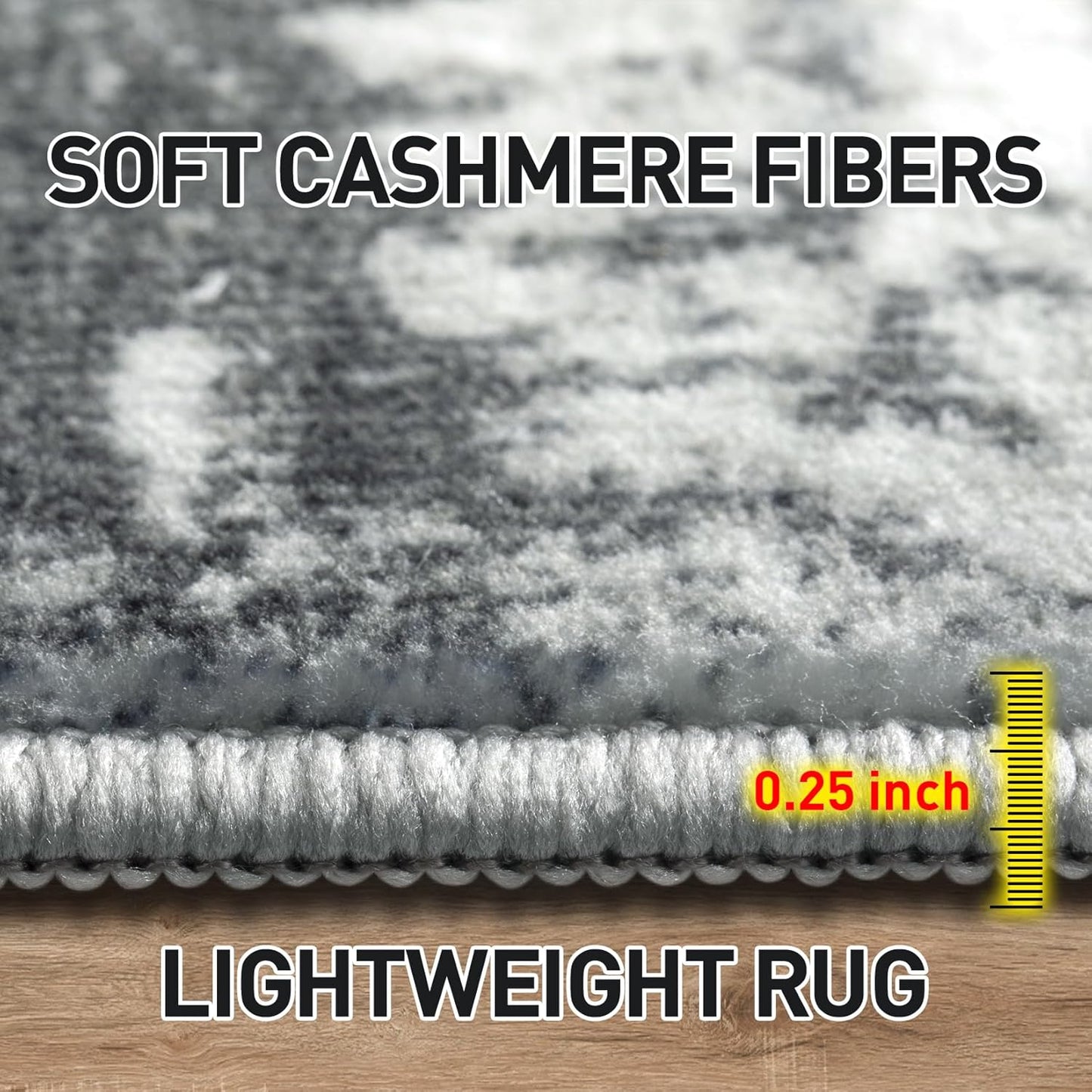 Skiennix 8x10 Area Rug - Washable Modern Abstract Design | Soft Anti-Skid Carpet in Black, Grey & Gold