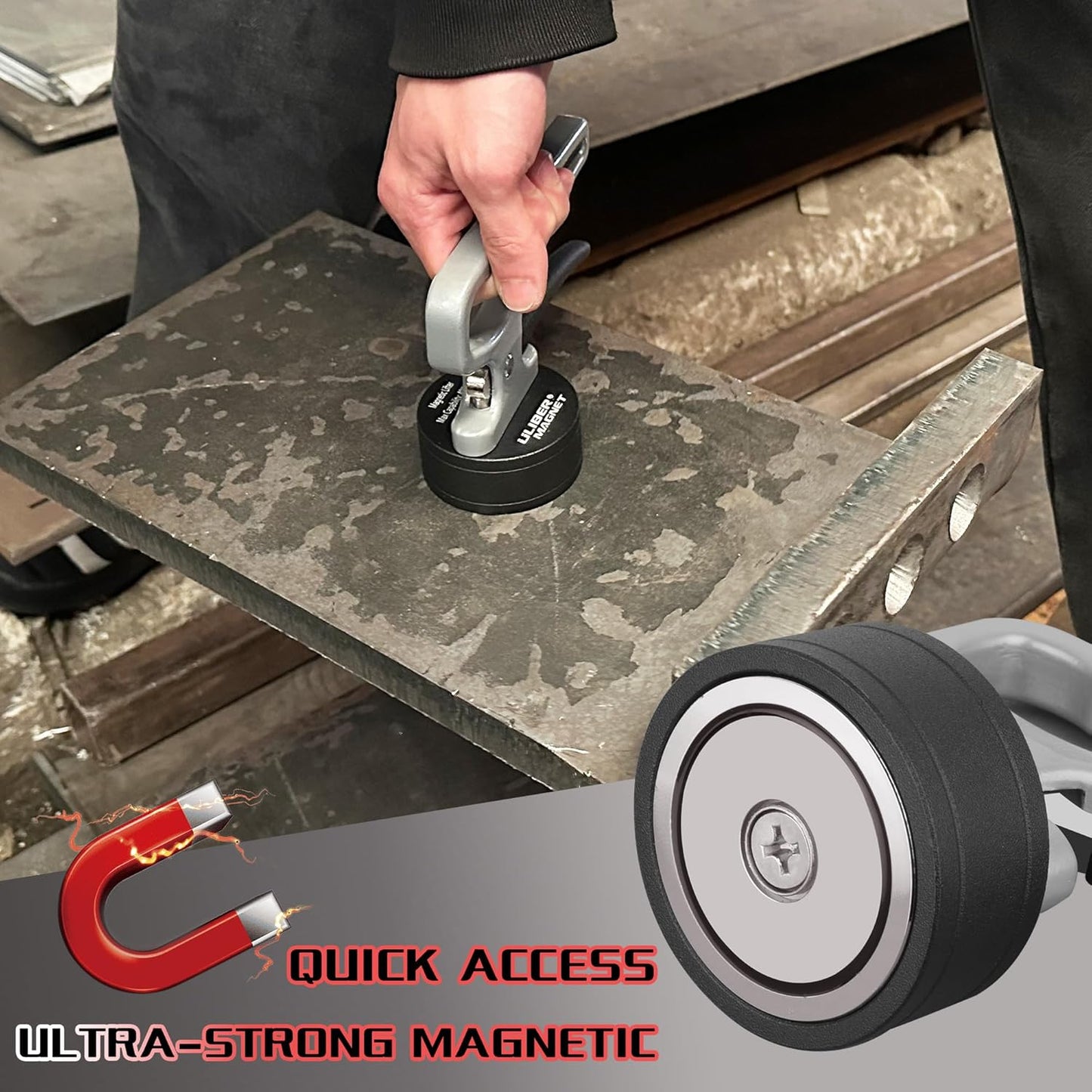 ULIBERMAGNET Heavy Duty Magnetic Pickup Tool - Quick Release Portable Collector with Ergonomic Handle