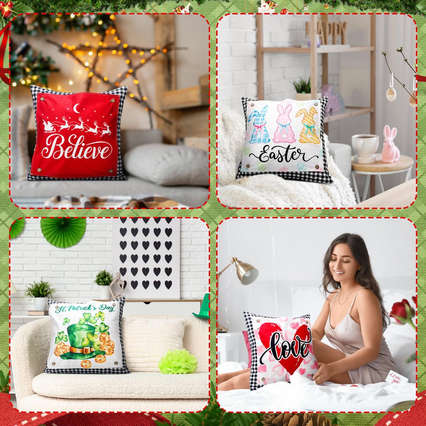Hahafelt Set of 13 Seasonal Holiday Throw Pillow Covers 18x18 in with 12 Interchangeable Panels Spring Summer 4th of July 250th Anniversary Decorative Square Pillowcase for Farmhouse Sofa Home Decor
