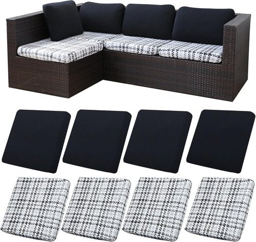 BIETYONE 8Pcs Stretch Patio Cushion Covers - Washable Outdoor Couch Slipcovers in Black Grid
