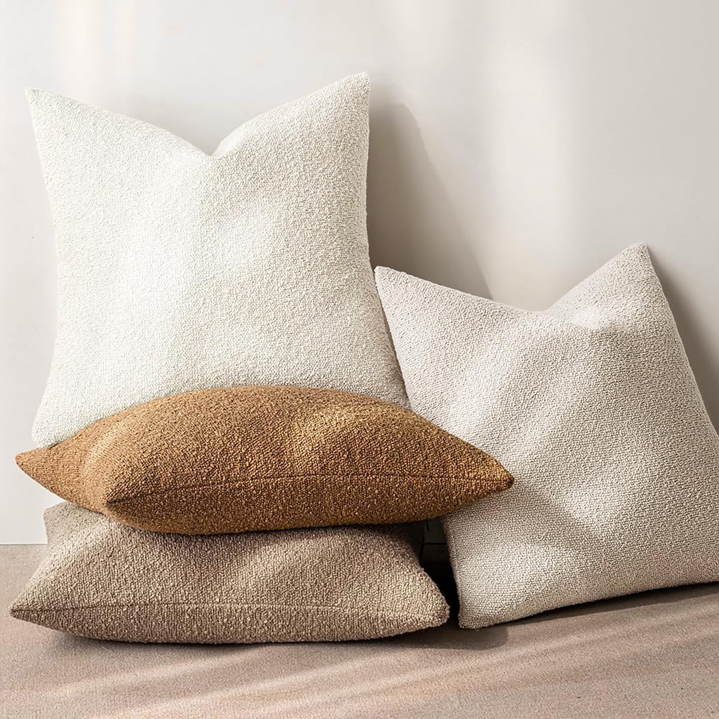 MIULEE Decorative Pillow Covers - Textured Boucle Set of 2 | 20x20 Inch Natural Beige & Ivory Accent for Couch & Bed