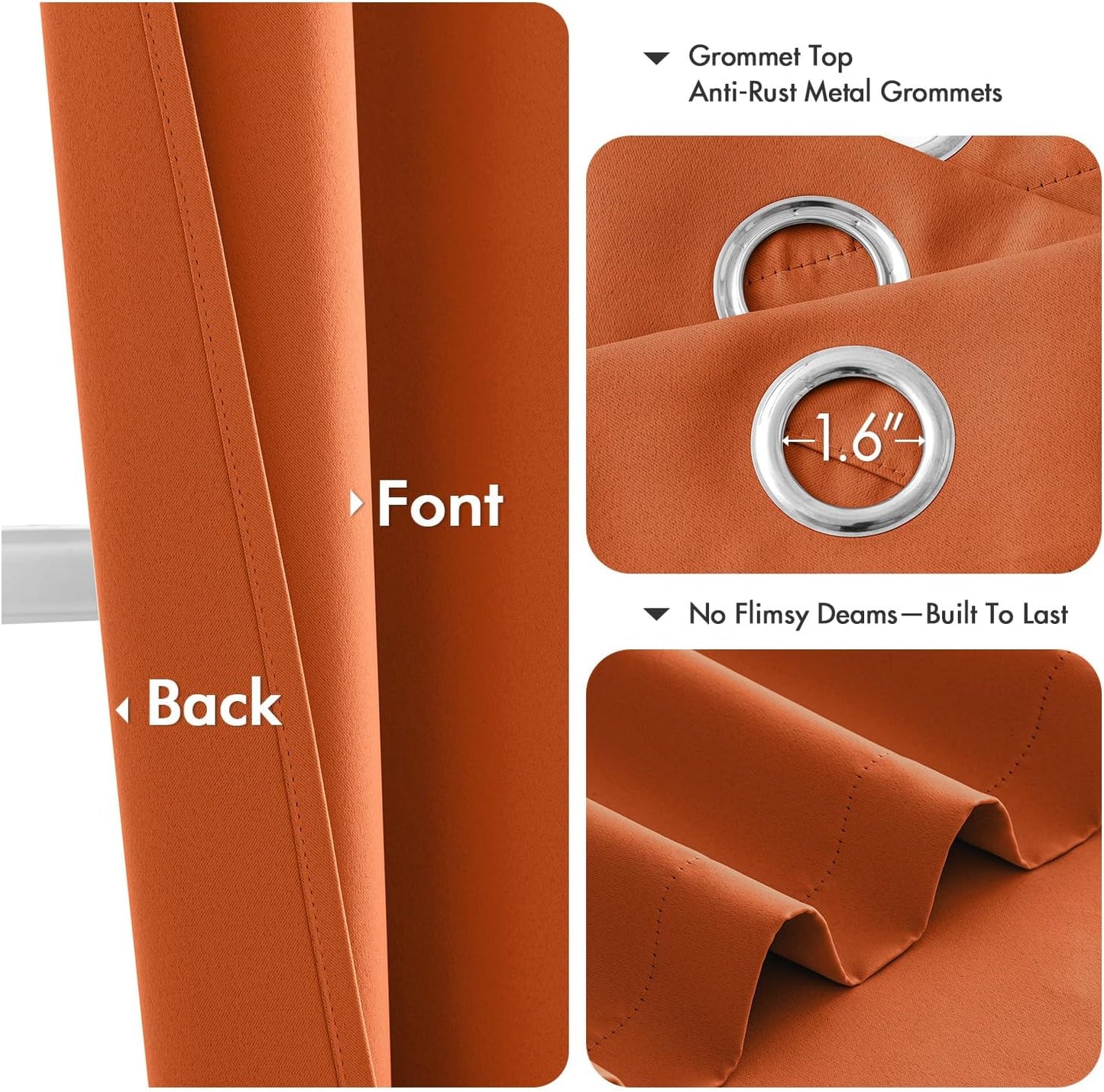 MIULEE Short Orange Blackout Curtains - Thermal Insulated Grommet Drapes for Kitchen & Bathroom | 40" x 36" (2 Panels)