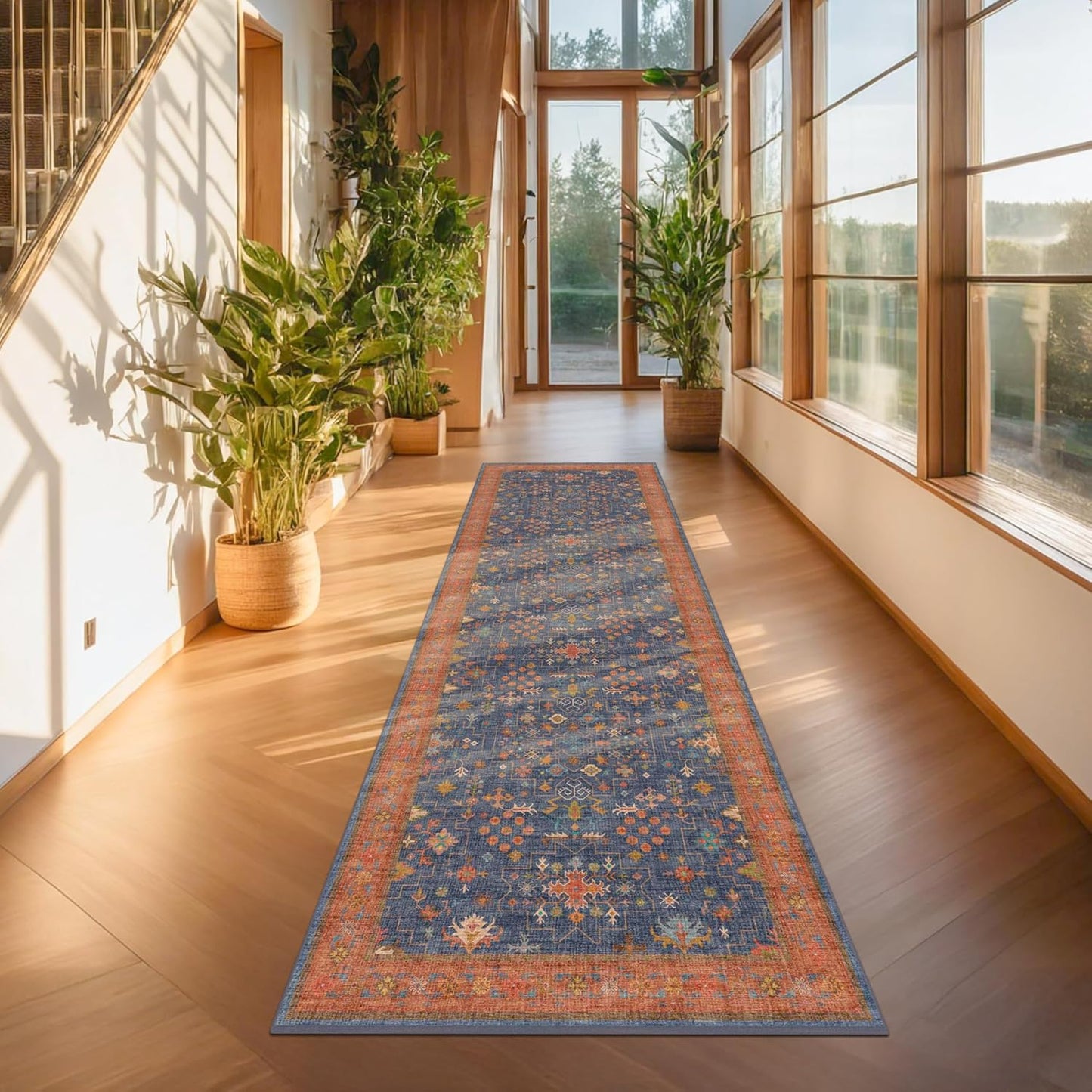 Skiennix Washable 8 Ft Long Runner Rug - Navy Blue Non-Slip, Pet Friendly & Stain Resistant (2'6"x8')