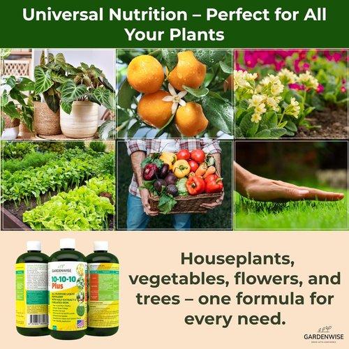 GardenWise 10-10-10 All-Purpose Plant Food - Liquid Fertilizer with Seaweed Kelp & Iron | 8oz for Indoor & Outdoor Use