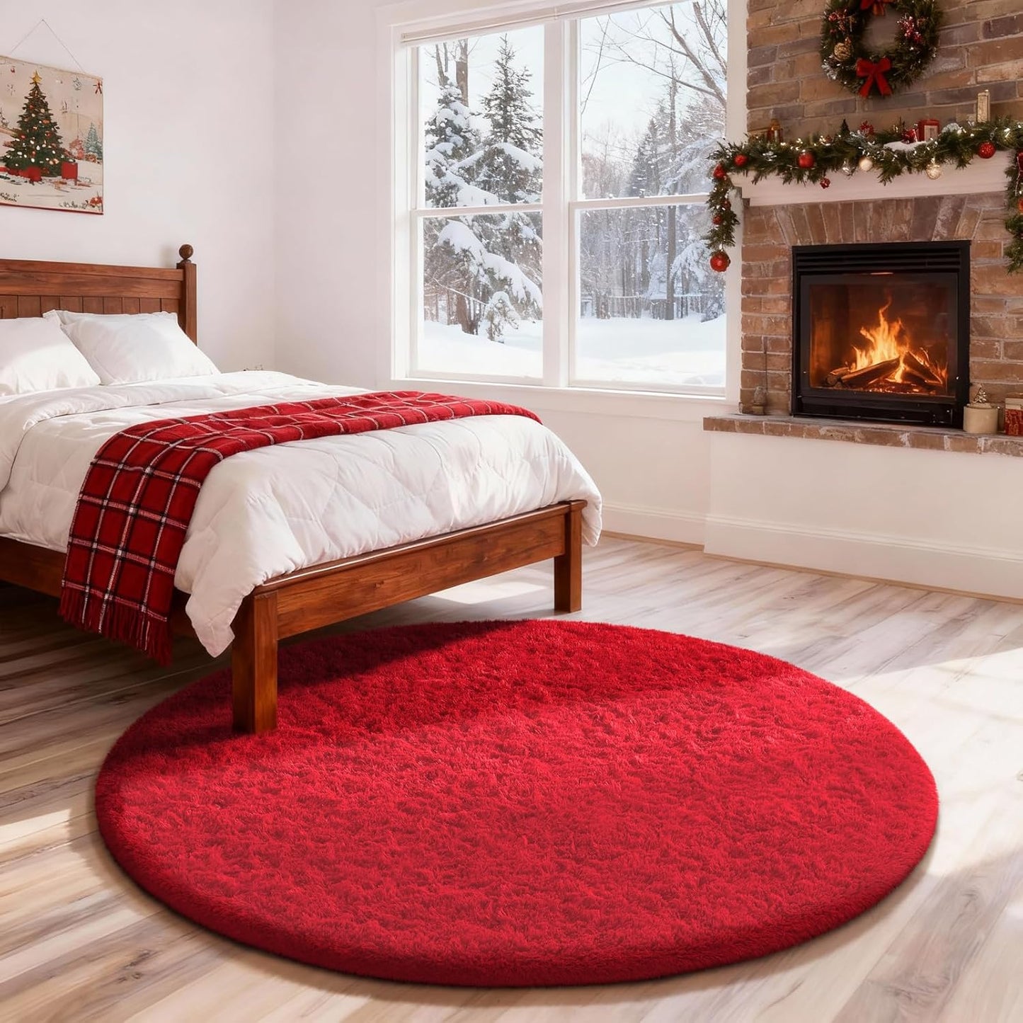 Ophanie Round Rug - 4Ft Red Circle Area Rug | Soft Shaggy Plush Carpet for Nursery & Living Room
