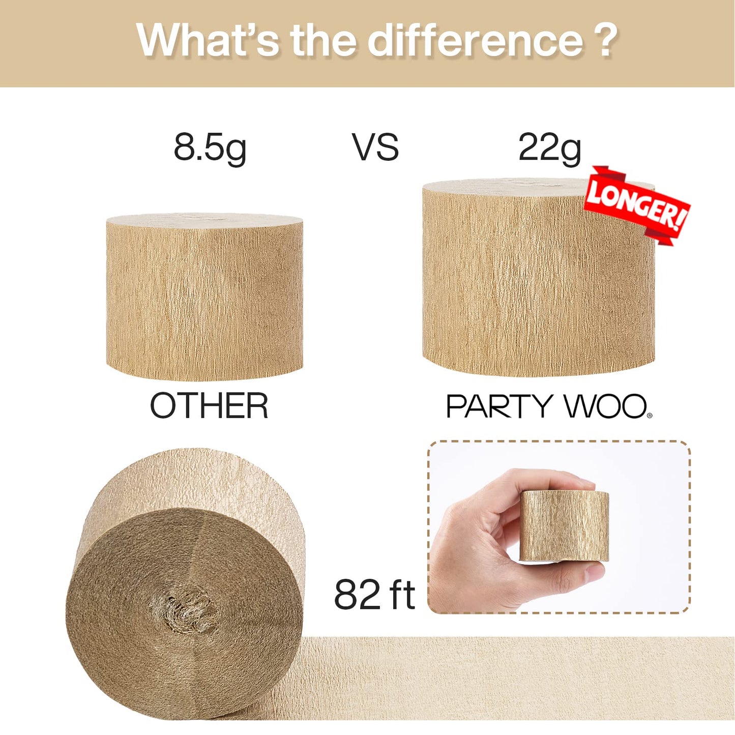 PartyWoo Crepe Paper Streamers 6 Rolls 492ft, Pack of Gold, Silver and Black Party Streamers for Party, Birthday and Wedding Decorations (1.8 Inch x 82 Ft/Roll)