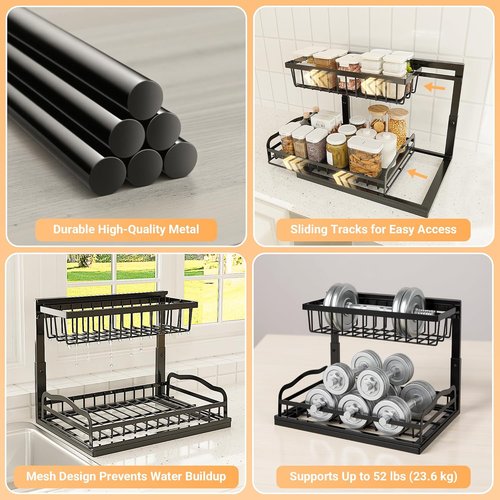 AceMining Under Sink Organizer - 2 Pack L-Shaped 2 Tier Cabinet Storage with Sliding Drawer | Adjustable Metal Design
