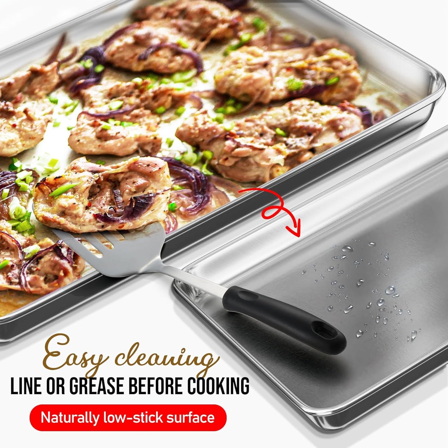 JoyTable Aluminum Baking Sheet Set - 2 Pack Non-Stick Cookie Sheets | Commercial Quality, 15 x 10 Inch