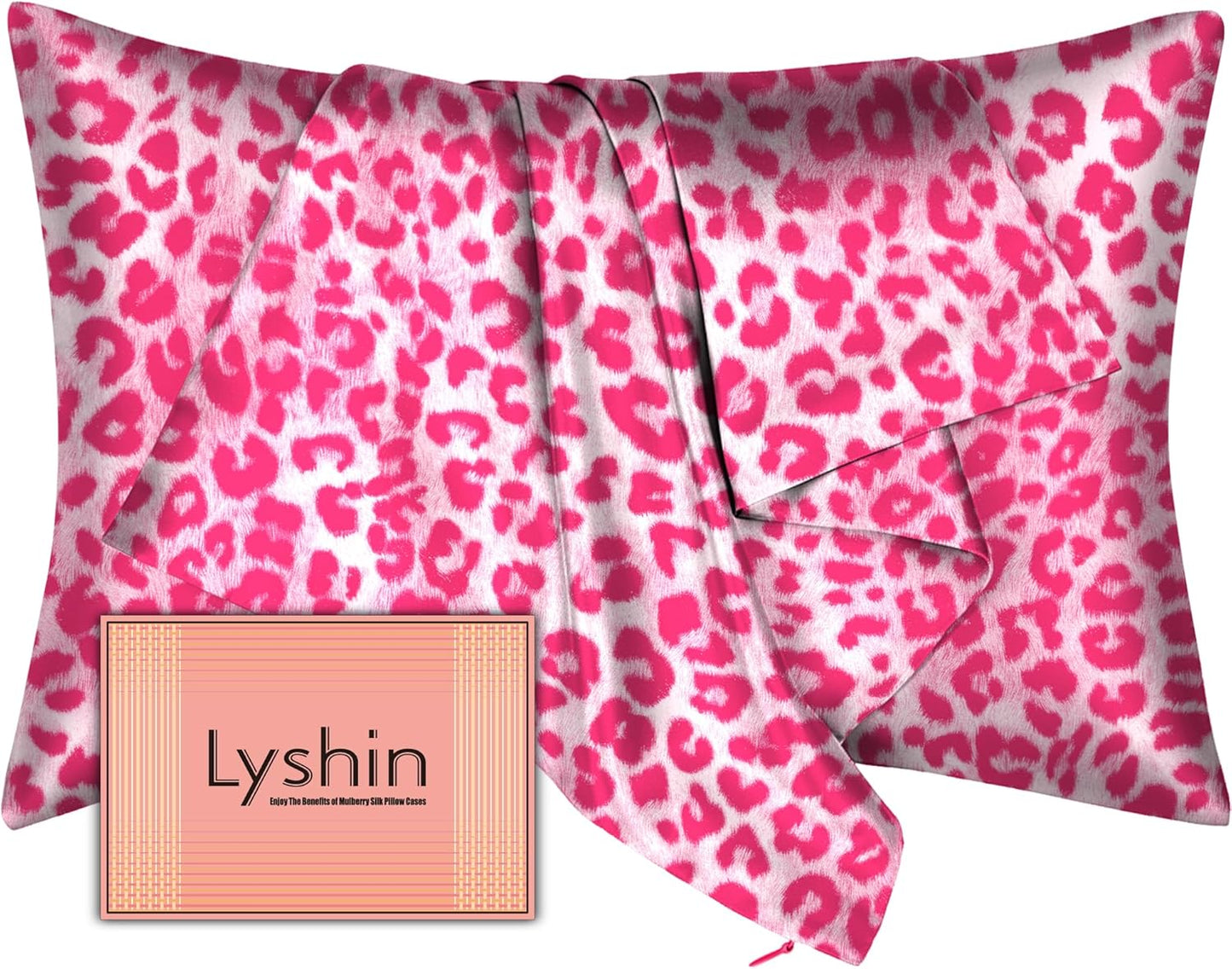 Skiennix Mulberry Silk Pillowcase - Queen Size, Hidden Zipper, Soft & Breathable for Hair & Skin | Leopard Pink