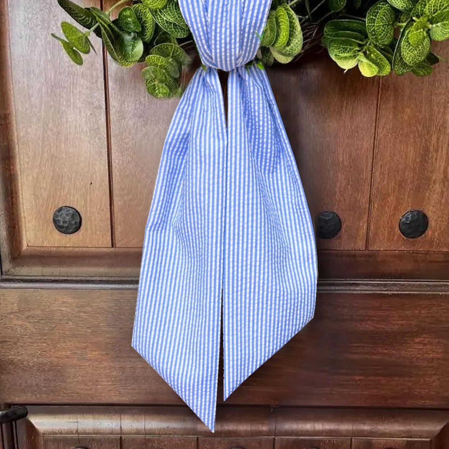 Skiennix Baby Shower Wreath Sash - Blue Seersucker Design for Front Door Decor | Holiday & Birthday Celebrations