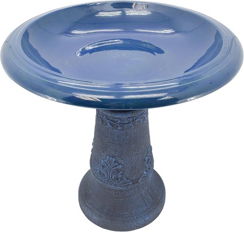 Arcadia Garden Products Fiberclay Bird Bath - Antique Vintage Design, Weather Resistant, 20-Inch Tall, Blue