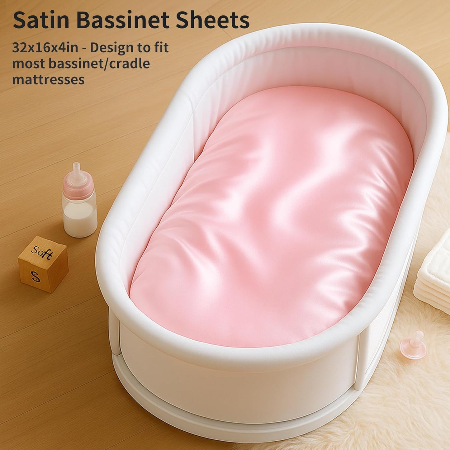 Skiennix Satin Bassinet Sheets - Soft Silk Feel for Baby's Hair | 2-Pack in Pink & Purple