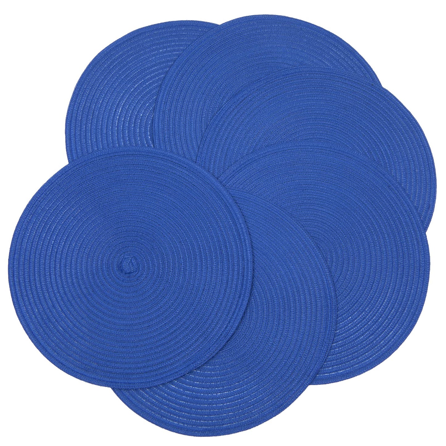 SHACOS Round Placemats Set of 6 Washable 15 inch Round Table Mats Cotton Polyester Woven Braided Place Mats for Dining Table (Blue, 6)