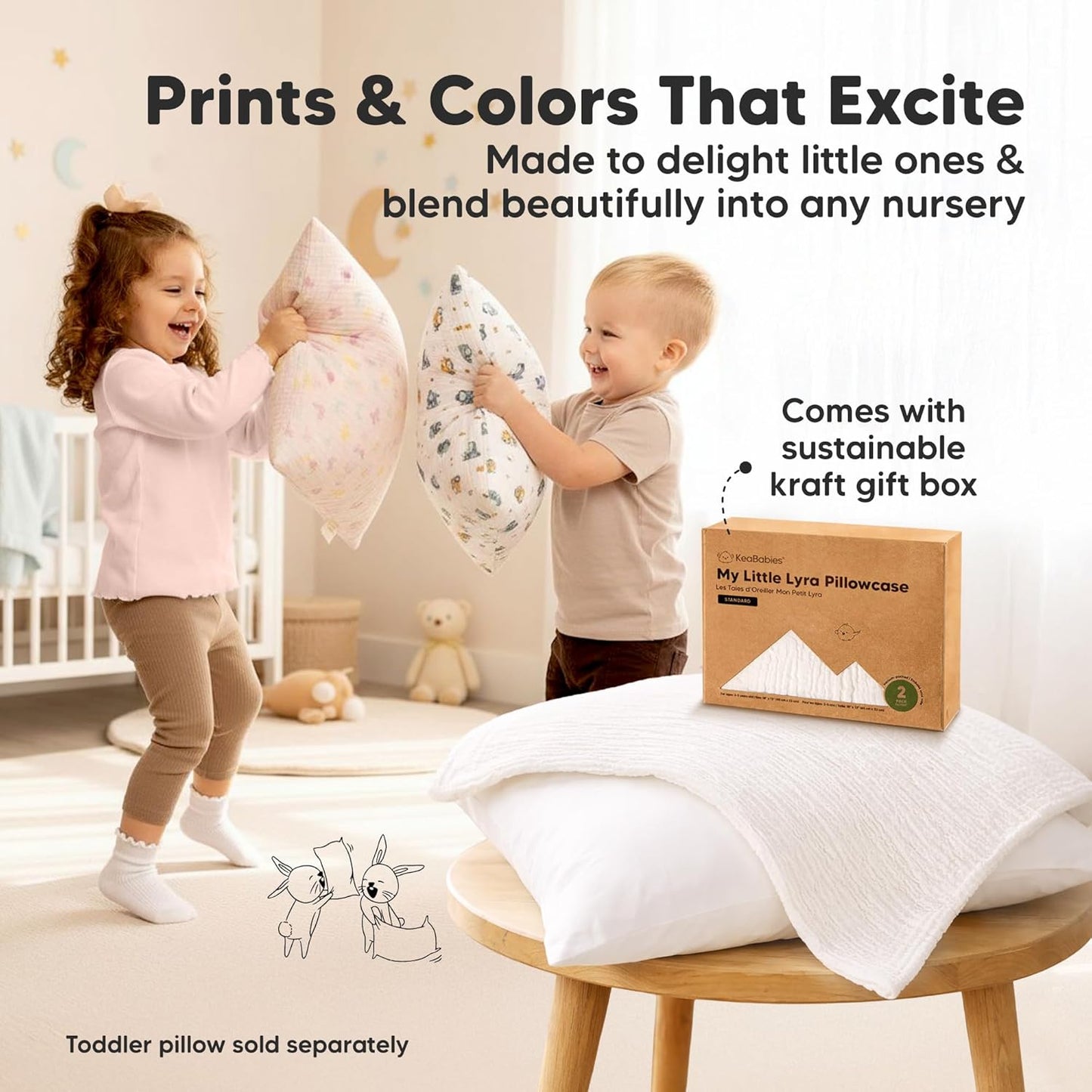 KeaBabies Muslin Toddler Pillowcase - 2-Pack Organic Cotton Covers | Soft & Breathable 13x18 Size (Flora Vale)