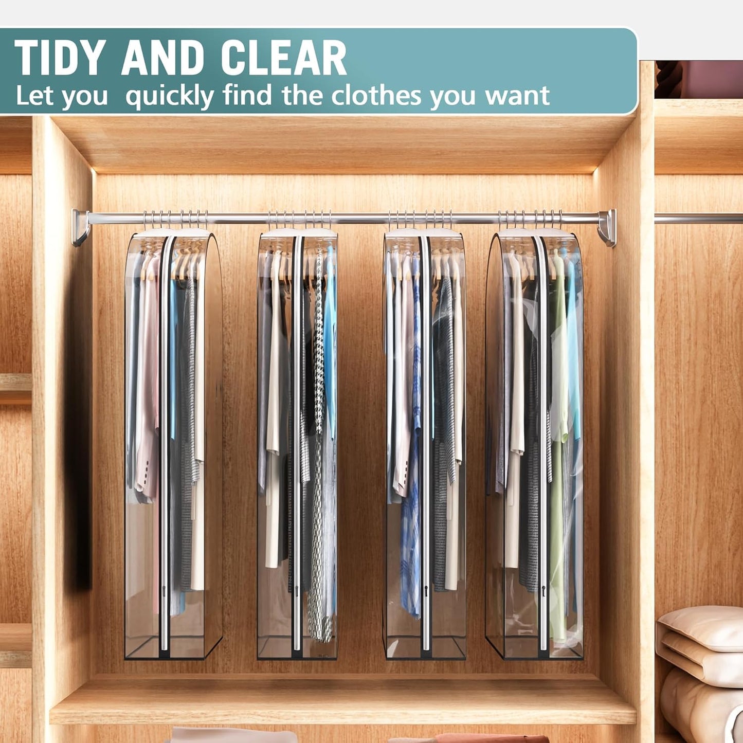 Liuoud Clear Garment Bag - 50” Gusseted Suit Bags for Hanging Clothes | 4 Pack Wardrobe Protectors