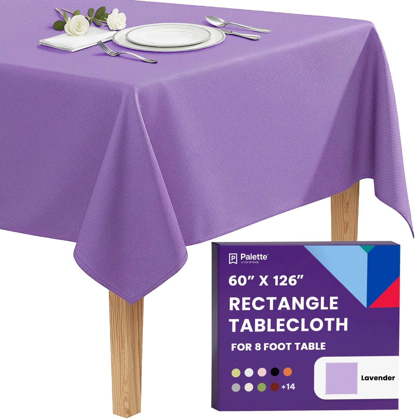 Gee Di Moda Rectangle Tablecloth - 60 x 126 Inch Lavender Table Cloth for 8 Foot Rectangle Tables - Heavy Duty Washable Fabric - for Holiday Party, Dinner, Weddings, Baby Shower & Events