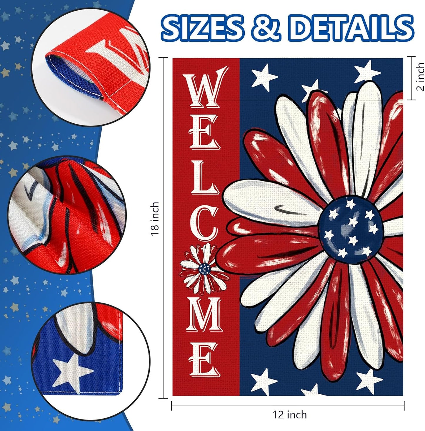 Patriotic 4th of July Garden Flag by [Brand Name] - Double-Sided 12x18 Inch Floral Design for Outdoor Decor