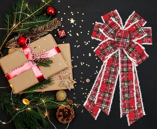 ABTOLS Large Christmas Bows - Red Buffalo Plaid Velvet Wreath Bows for Front Door Decor | Xmas Tree Topper