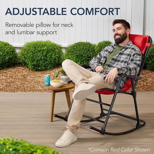 Best Choice Products Zero Gravity Rocking Chair - Folding Reclining Patio Lounge with Adjustable Pillow | Brown