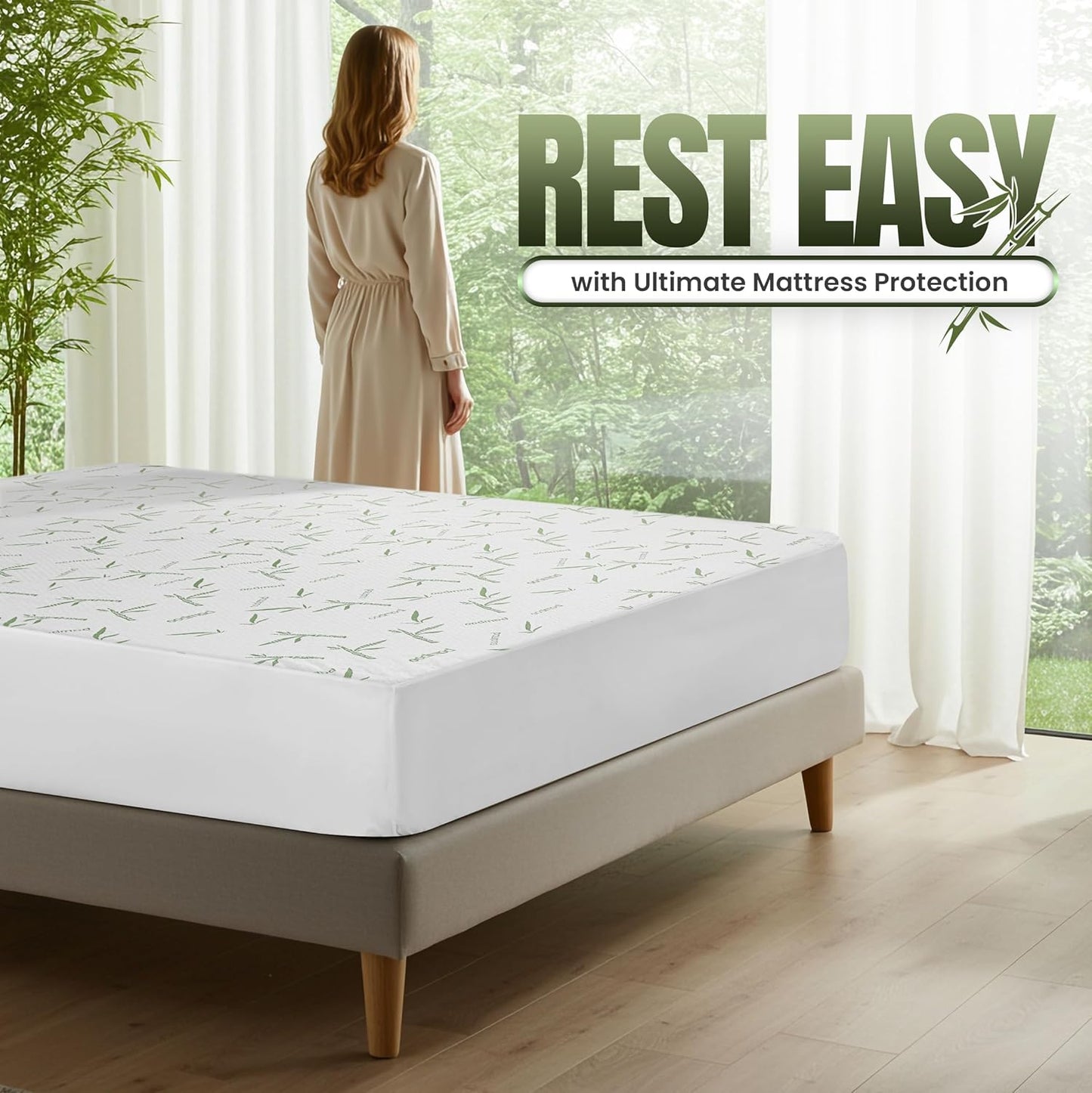 Utopia Bedding Waterproof Mattress Protector - Twin Size, Soft Bamboo Viscose Cooling Cover | 15" Deep Pockets