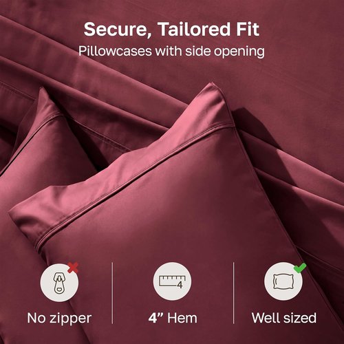California Design Den Pillowcase Set | 400 Thread Count 100% Cotton Sateen | Queen Size, Soft & Breathable - Burgundy Red