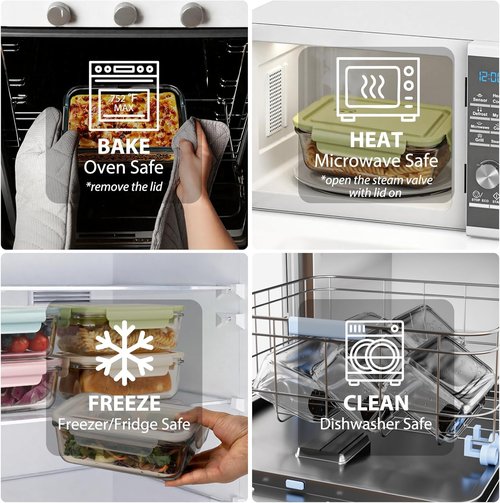Glass Meal Prep Containers by [Brand Name] - 25oz Borosilicate Food Storage with Airtight Lids | BPA-Free, Microwave & Oven Safe