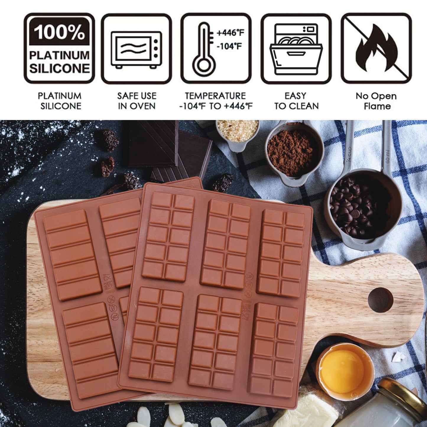 Palksky Large Chocolate Bar Mold Deep Dubai, Thick Chocolate Bar Molds Silicone for Filling Knafeh Pistachio, Chocolate Mold for Baking,1PCS Silicone Molds +100Pcs Bags