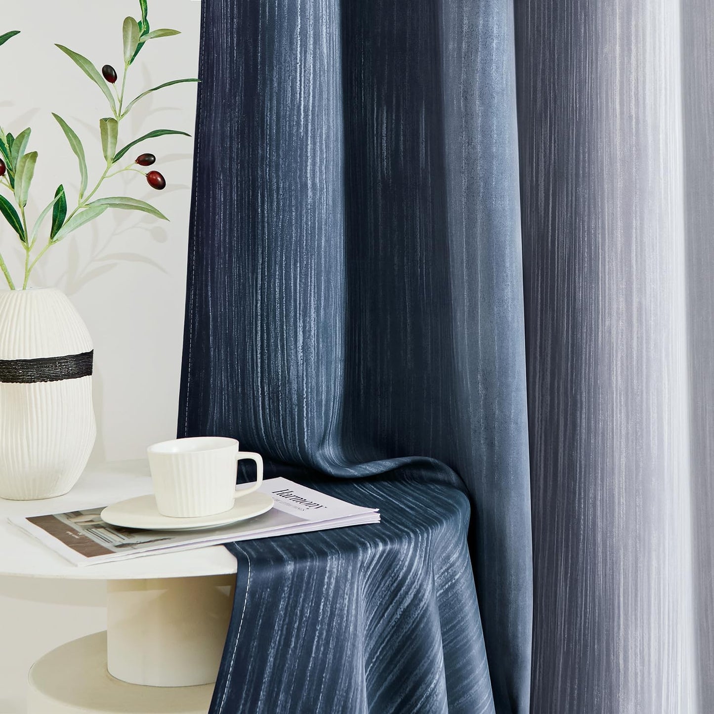 MIULEE Ombre Blackout Curtains - Navy Blue & Grey | Thermal Insulated 84" Drapes for Bedroom & Living Room, Set of 2